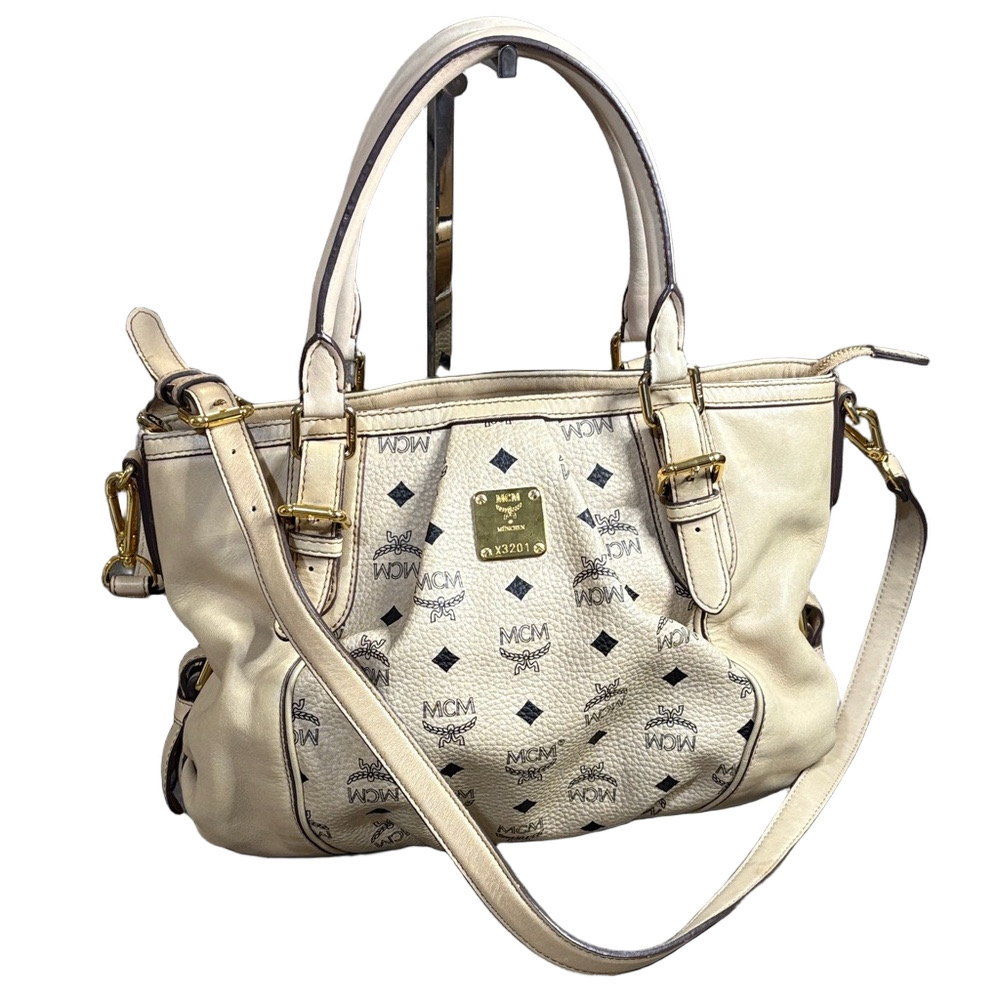 MCM  Visetos Cream Two- Way Handbag w/ serial X3201